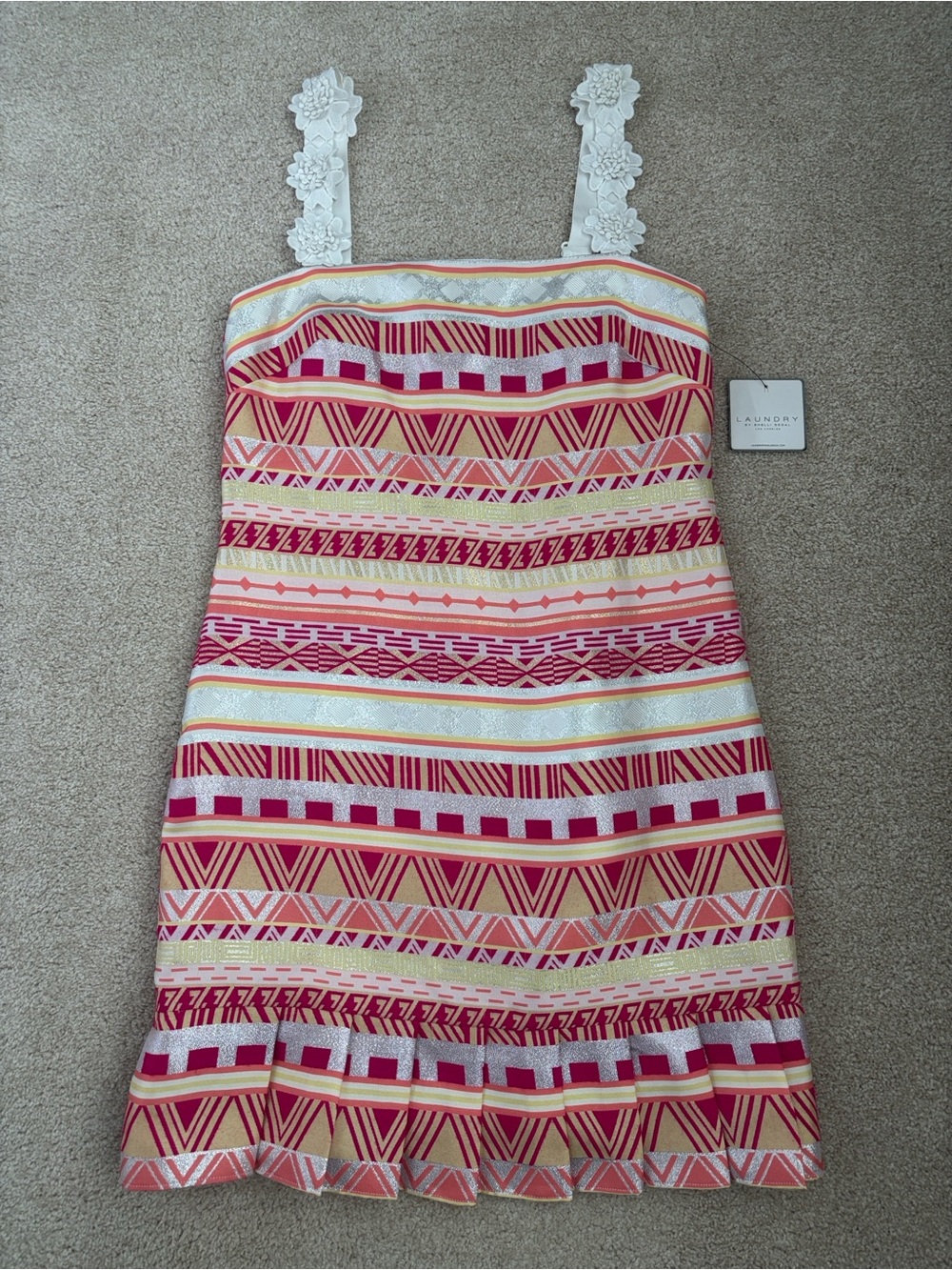 NWT Laundry by Shelli Segal Flower-Strap Jacquard Dress, size 4